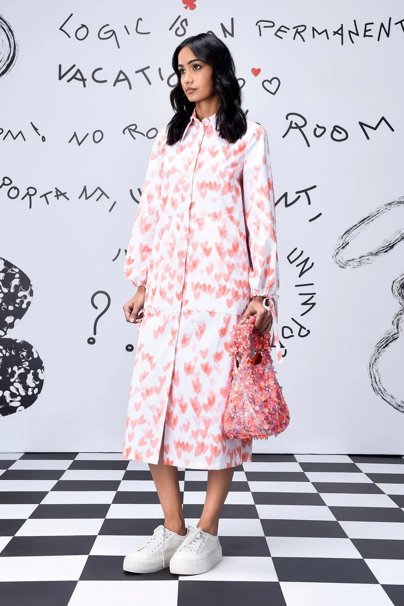 Genes Lecoanet Hemant Heart Print Relax Fit Dress- Coral Peach